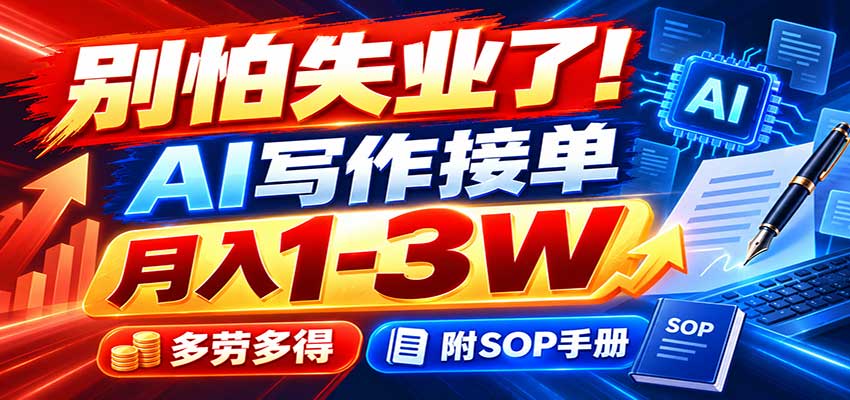 别怕失业了！AI写作接单月入1-3W，多劳多得，附SOP手册|一人科技OPC聚合软件