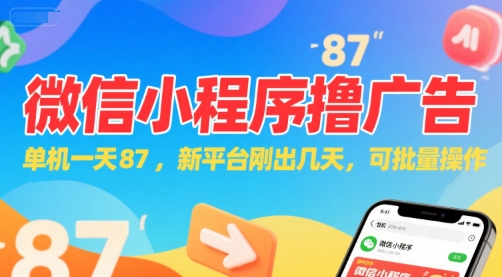 微信小程序看广告，单机一天87，新平台刚出几天，可批量操作，日入5张|HOOK协议网