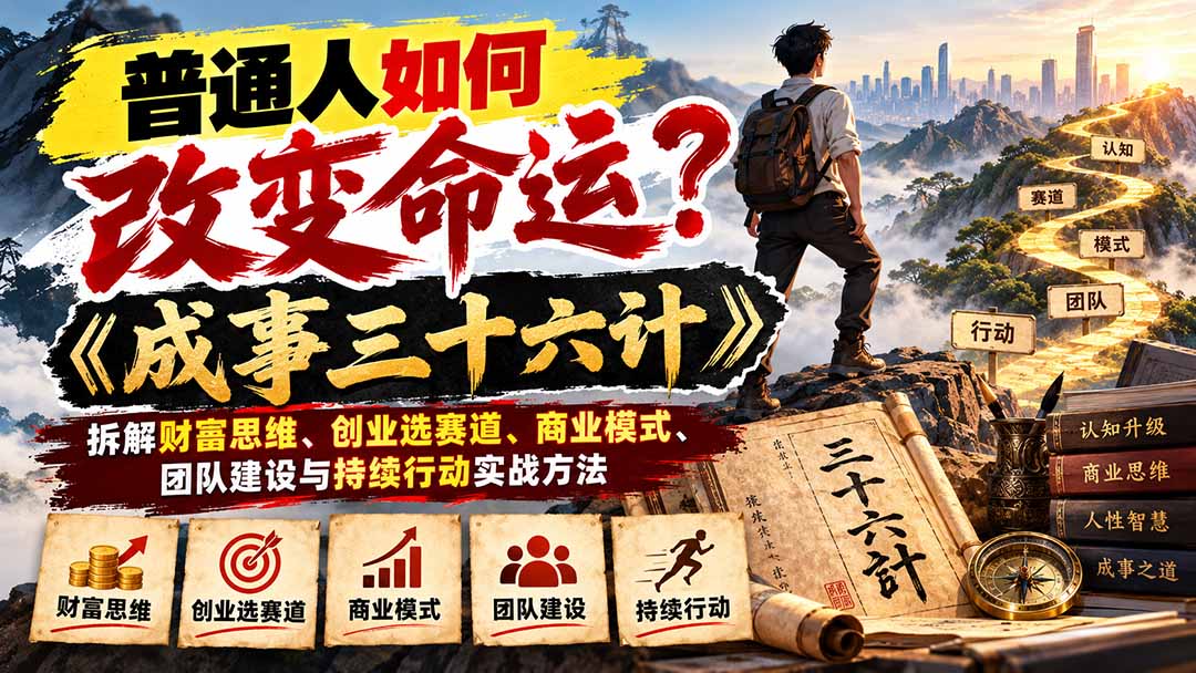普通人如何改变命运？《成事三十六计》拆解财富思维、创业选赛道、商业模式、团队建设与持续行动实战方法|一人科技OPC聚合软件