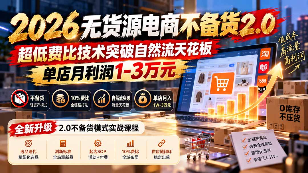 2026无货源电商不备货2.0【更新1010】：超低费比技术突破自然流天花板，单店月利润1-3万元|一人科技OPC聚合软件