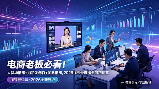 电商老板必看！人货场搭建+排品设计+素材创作+团队搭建，2026视频号直播全链路运营|一人科技公司导航