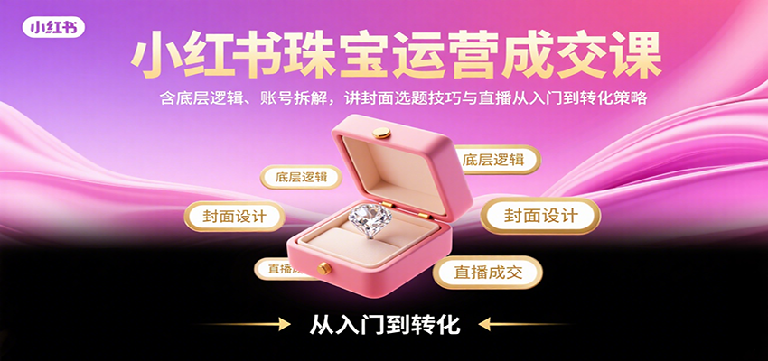 小红书珠宝运营成交课：含底层逻辑、账号拆解，讲封面选题技巧与直播从入门到转化策略|HOOK协议网