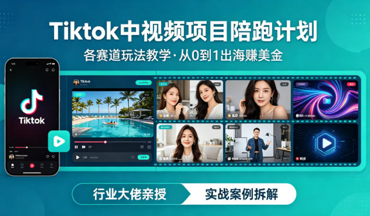 某大佬的Tiktok中视频项目陪跑，涵盖TK各个赛道玩法教学，从0到1出海賺美金|协议软件打粉软件