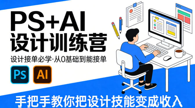 设计接单必学，PS+AI设计训练营，从0基础到能接单，手把手教你把设计技能变成收入|协议软件打粉软件