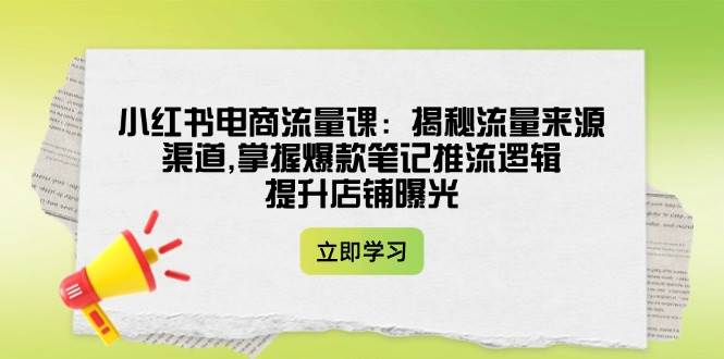小红书电商流量课：揭秘流量来源渠道,掌握爆款笔记推流逻辑,提升店铺曝光|HOOK协议网