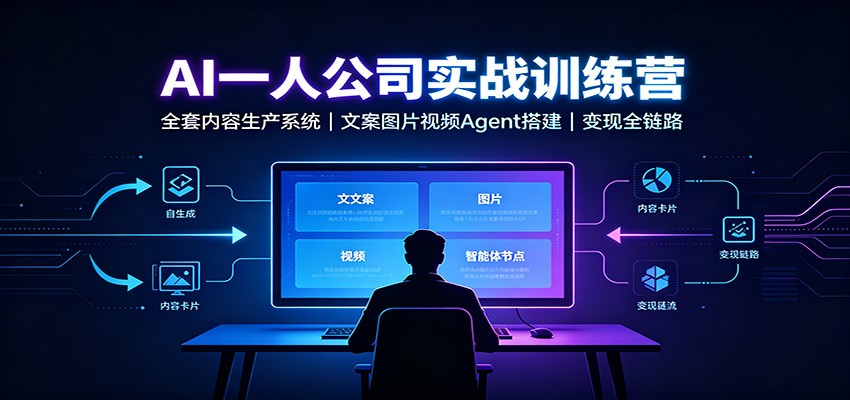 AI创作一人公司实战训练营：全套内容生产系统，文案图片视频Agent搭建变现全链路|一人科技OPC聚合软件