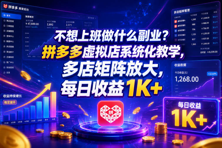 不想上班做什么副业？拼多多虚拟店系统化教学，多店矩阵放大，每日收益1K+【揭秘】|一人科技公司导航