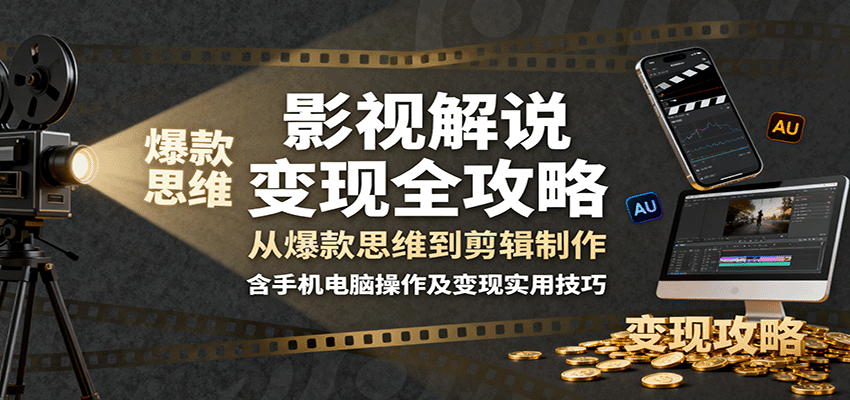 影视解说变现全攻略：从爆款思维到剪辑制作，含手机电脑操作及变现实用技巧|HOOK协议网