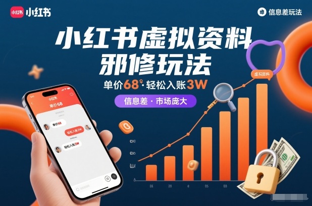 小红书虚拟资料邪修玩法，单价68，轻松入账3W，信息差玩法，市场庞大|HOOK协议网