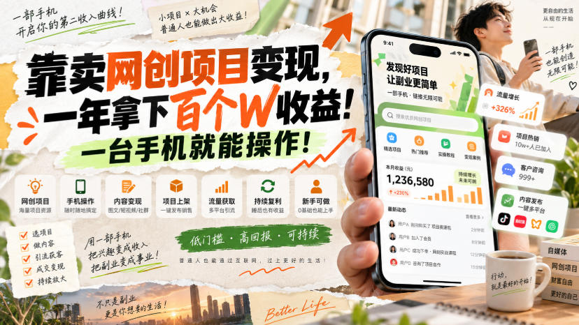 网创小程序虚拟资料变现，一年拿下百万收益，一部手机就可以做，0成本变现副业！|一人科技OPC聚合软件