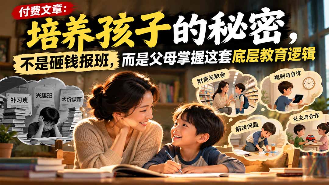 付费文章：培养孩子的秘密，不是砸钱报班，而是父母掌握这套底层教育逻辑|一人科技OPC聚合软件