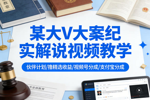 某大V大案纪实解说视频教学，可做伙伴计划、撸精选收益，视频号和支付宝分成计划均可|协议软件打粉软件