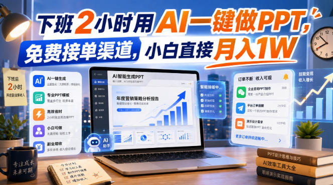 下班2小时用AI一键做PPT，免费接单渠道，小白直接月入1W【揭秘】|一人科技OPC聚合软件