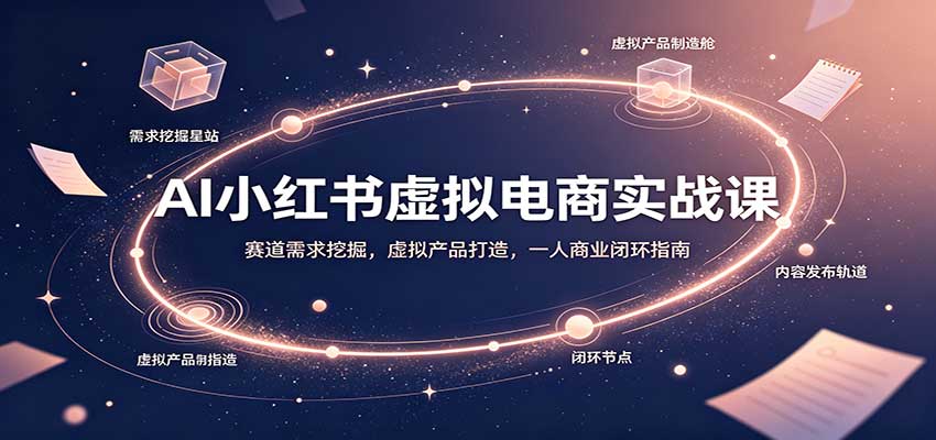 AI小红书虚拟电商实战课：赛道需求挖掘，虚拟产品打造，一人商业闭环指南|一人科技OPC聚合软件