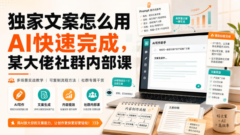 独家文案怎么用AI快速完成，某大佬社群内部课|一人科技OPC聚合软件