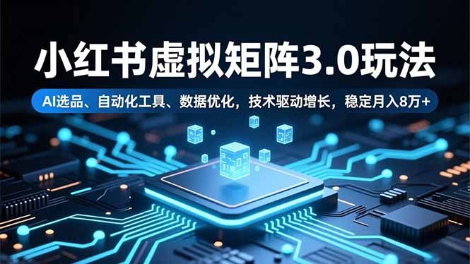 小红书虚拟矩阵3.0玩法，AI选品、自动化工具、数据优化，技术驱动增长，稳定月入8万+|HOOK协议网