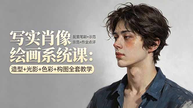 写实肖像绘画系统课：造型+光影+色彩+构图全套教学，配套笔刷+示范+作业点评|协议软件打粉软件