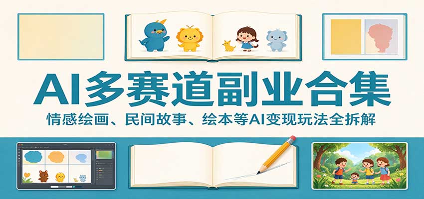 AI多赛道副业合集：情感绘画、民间故事、绘本等AI变现玩法全拆解|一人科技OPC聚合软件