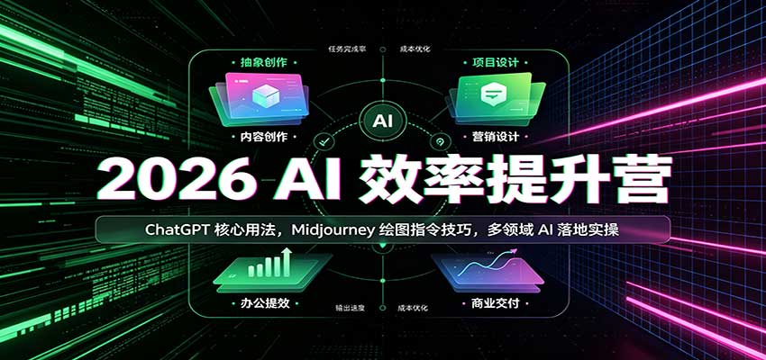 2026 AI效率提升营：ChatGPT核心用法，Midjourney绘图指令技巧，多领域AI落地实操|一人科技OPC聚合软件