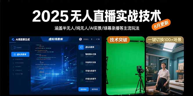 2025无人直播实战技术-8月，涵盖半无人/纯无人/AI实景/绿幕录播等主流玩法|HOOK协议网