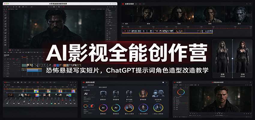 AI影视全能创作营：恐怖悬疑写实短片，ChatGPT提示词角色造型改造教学|一人科技OPC聚合软件
