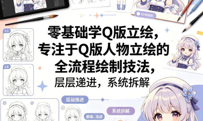 零基础学Q版立绘，专注于Q版人物立绘的全流程绘制技法，层层递进，系统拆解|协议软件打粉软件