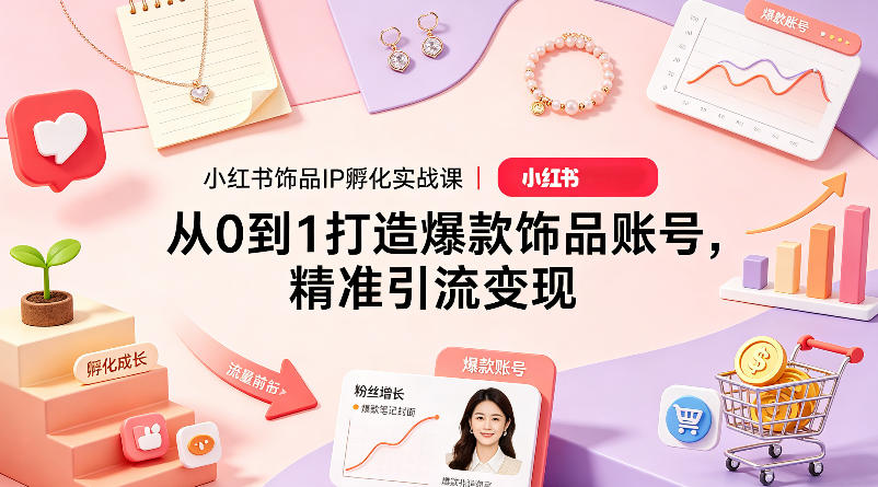 小红书饰品IP孵化实战课｜从0到1打造爆款饰品账号，精准引流变现|协议软件打粉软件