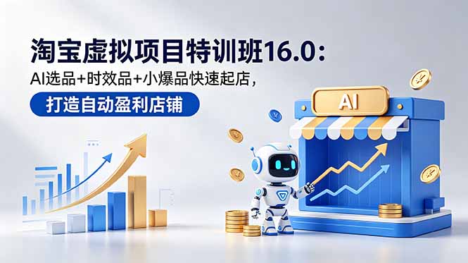 淘宝虚拟项目特训班16.0：AI选品+时效品+小爆品快速起店，打造自动盈利店铺|一人科技公司导航