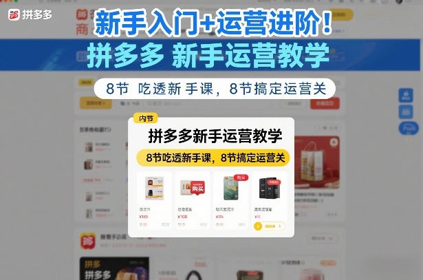 新手入门+运营进阶！拼多多新手运营教学，8节吃透新手课，8节搞定运营关|协议软件打粉软件