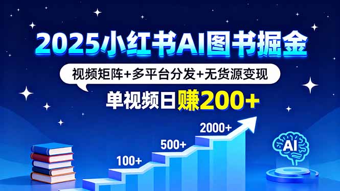 2025小红书AI图书掘金，视频矩阵+多平台分发+无货源变现，单视频日赚200+|HOOK协议网
