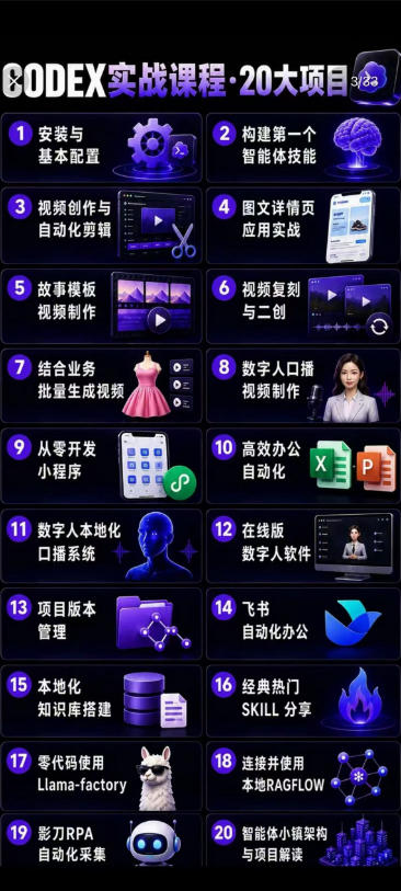 2026Codex智能体实战最新课，从安装配置到智能体小镇架构，涵盖视频创作/数字人/办公提效全技能|一人科技OPC聚合软件