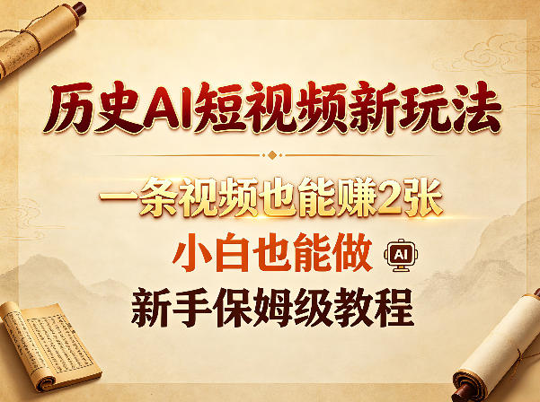 历史AI短视频新玩法，一条视频也能賺2张，小白也能做，新手保姆级教程|一人科技公司导航