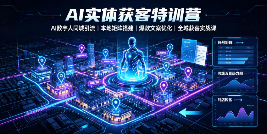 AI实体获客特训营｜AI数字人同城引流、本地矩阵搭建、爆款文案优化全域获客实战课|一人科技OPC聚合软件