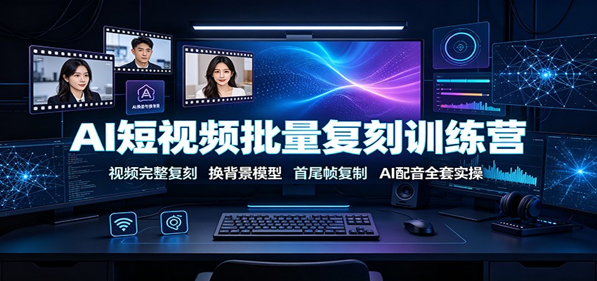 AI短视频批量复刻训练营：视频完整复刻，换背景模型、首尾帧复制、AI配音全套实操|一人科技OPC聚合软件