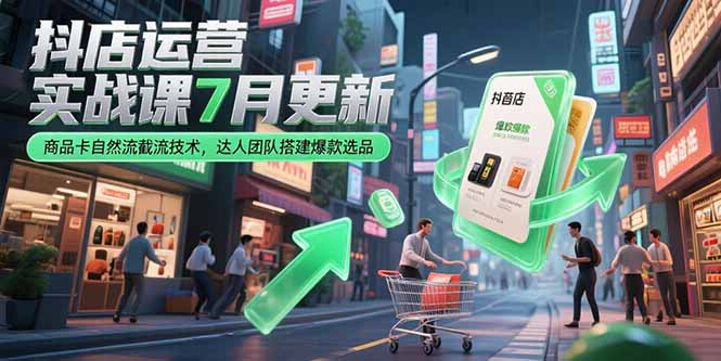 抖店运营实战课7月更新，商品卡自然流截流技术，达人团队搭建爆款选品|HOOK协议网