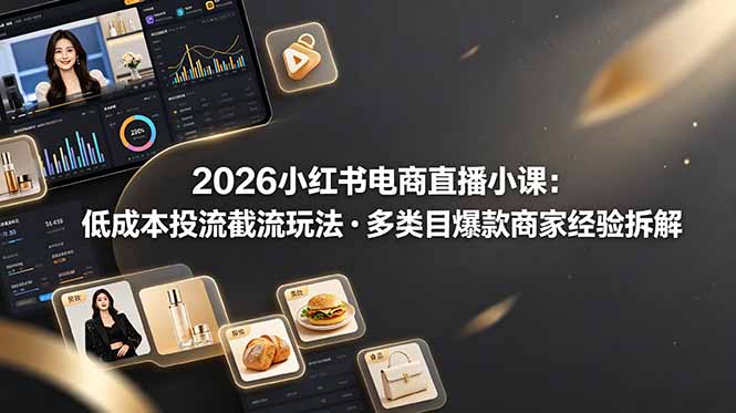 2026小红书电商直播小课，低成本投流截流玩法，多类目爆款商家经验完整拆解教学|一人科技公司导航