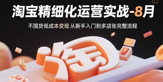 淘宝精细化运营实战-8月：不囤货低成本变现 从新手入门到多店扩张完整流程|HOOK协议网
