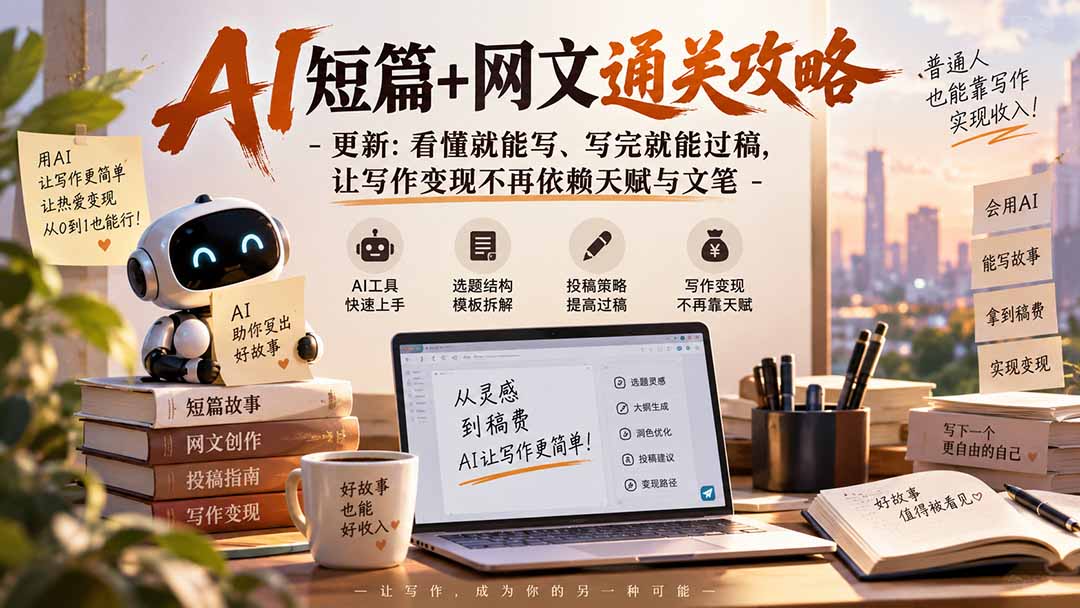 AI短篇+网文通关攻略-更新0921：看懂就能写、写完就能过稿，让写作变现不再依赖天赋与文笔|一人科技OPC聚合软件